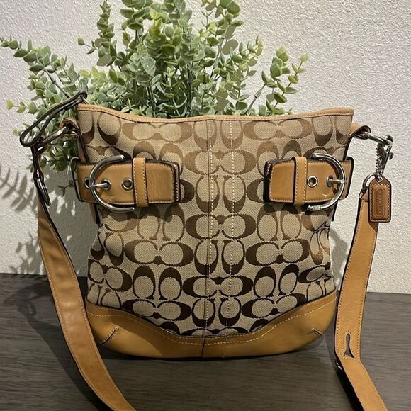 Coach Handbags - COACH 3574 Sufflette Cloth + Leather Shoulder Bag Crossbody Tan Jacquard